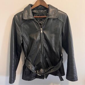 Tannery West Women's Vintage Black Leather Jacket with Belt